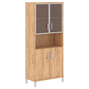 Шкаф высокий с малыми стеклянными дверьми в AL-рамке и глухими B 430.9 900х450х2054 BORN